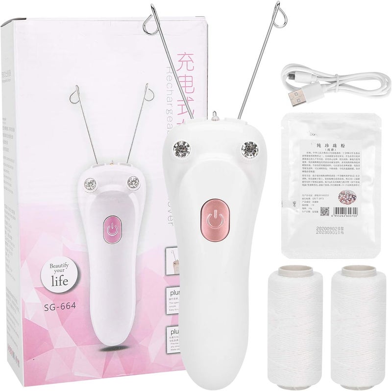 Sunicon Ladies Facial Hair Remover, Electric Facial Hair Remover for Women USB Rechargeable Thread Epilator Cotton Threading Hair Removal with Cotton Thread and Pearl Powder for Face Arms Legs(Pinks) - Image 1